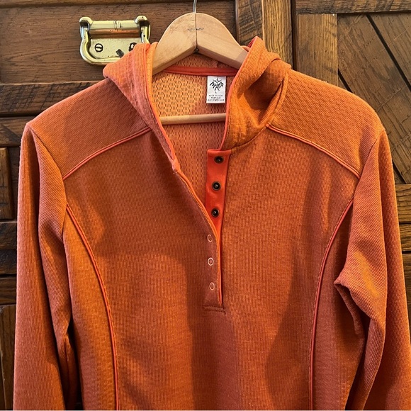 Prana Breathe Wool Blend L Hoodie Pullover Terracotta/Brown Orange Made in USA - Picture 6 of 10